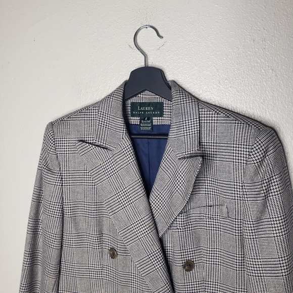 Lauren Ralph Lauren Houndstooth Wool Double Breasted Blazer - Picture 2 of 7